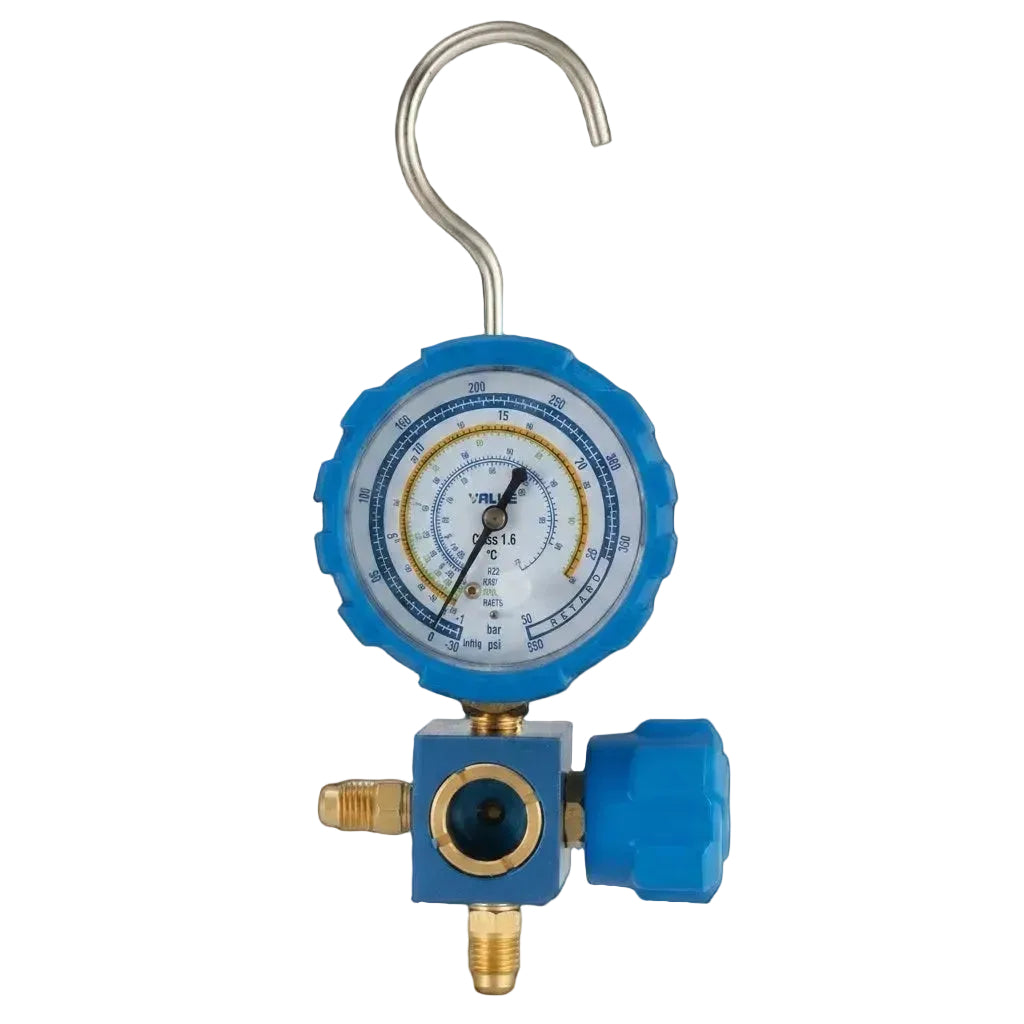 VMG-1-S-L BATERIE MANOMETRU INDIVIDUAL JOASA PRESIUNE CU VIZOR LICHID R22, R134A, R407C, R410A VALUE